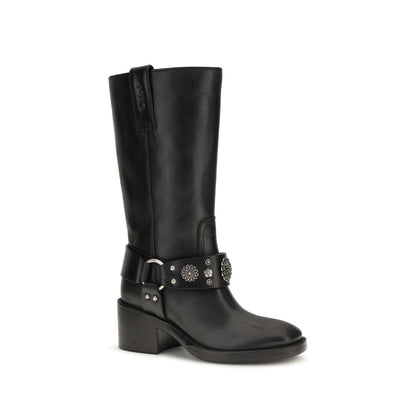 Black Calf Leather Bos Taurus Flat Boots