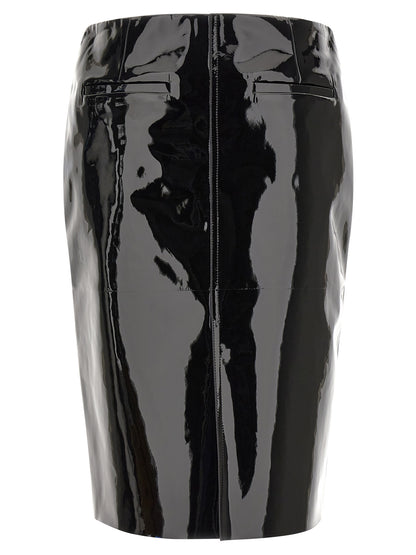 Black Lamb Leather Midi Skirt