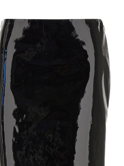 Black Lamb Leather Midi Skirt