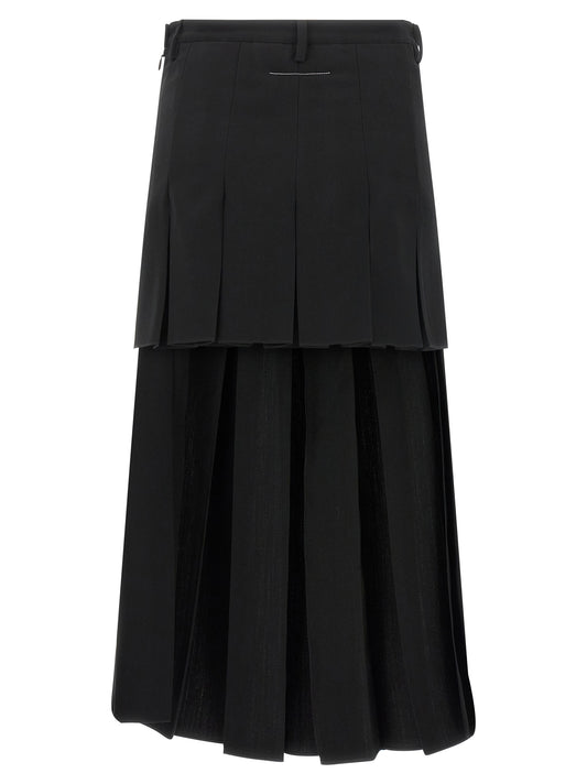 Black Polyester Midi Skirt