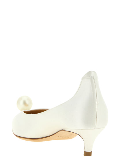 White Viscose Mid Heel Pumps