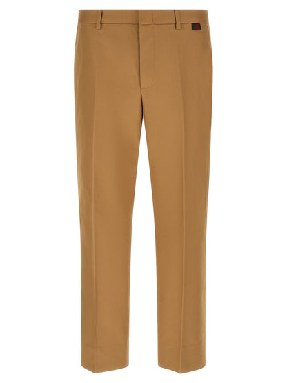 Beige Cotton Casual Pants