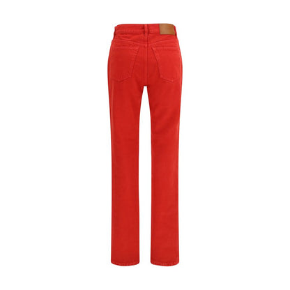 Red Cotton Casual Pants