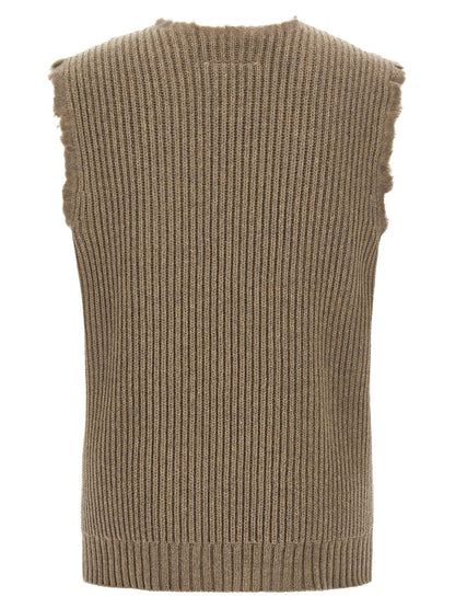Beige Wool Sleeveles Sweater