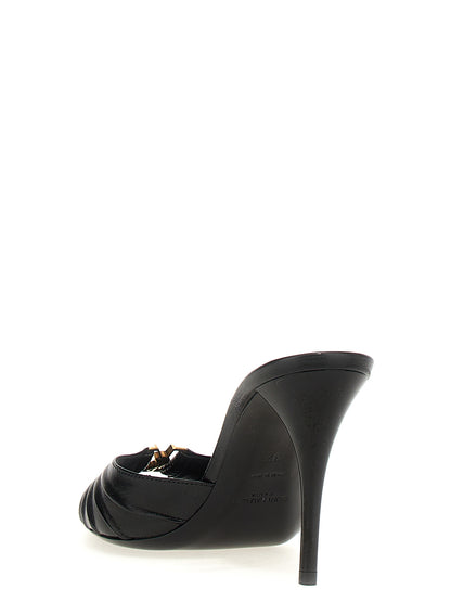 Black Lamb Leather Stiletto Heel Sandals