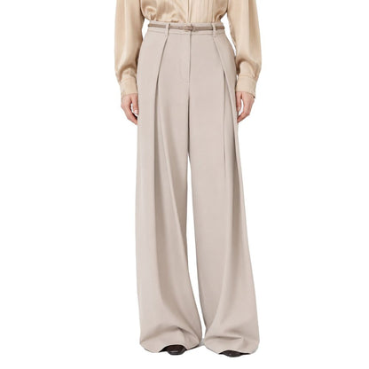 Beige Elastane Casual Pants