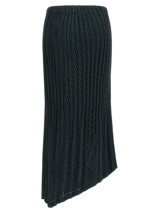 Blue Polyester Midi Skirt