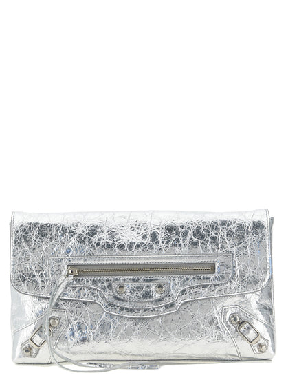 Silver Lamb Leather Clutch Bag