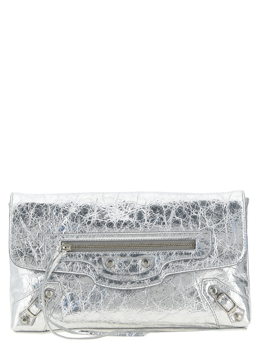 Silver Lamb Leather Clutch Bag
