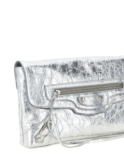 Silver Lamb Leather Clutch Bag