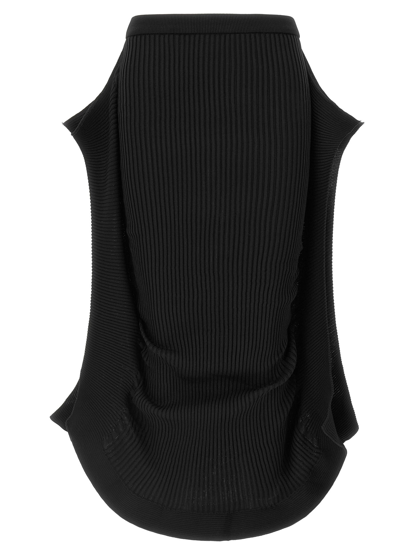 Black Polyester Midi Skirt