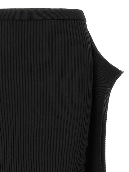 Black Polyester Midi Skirt