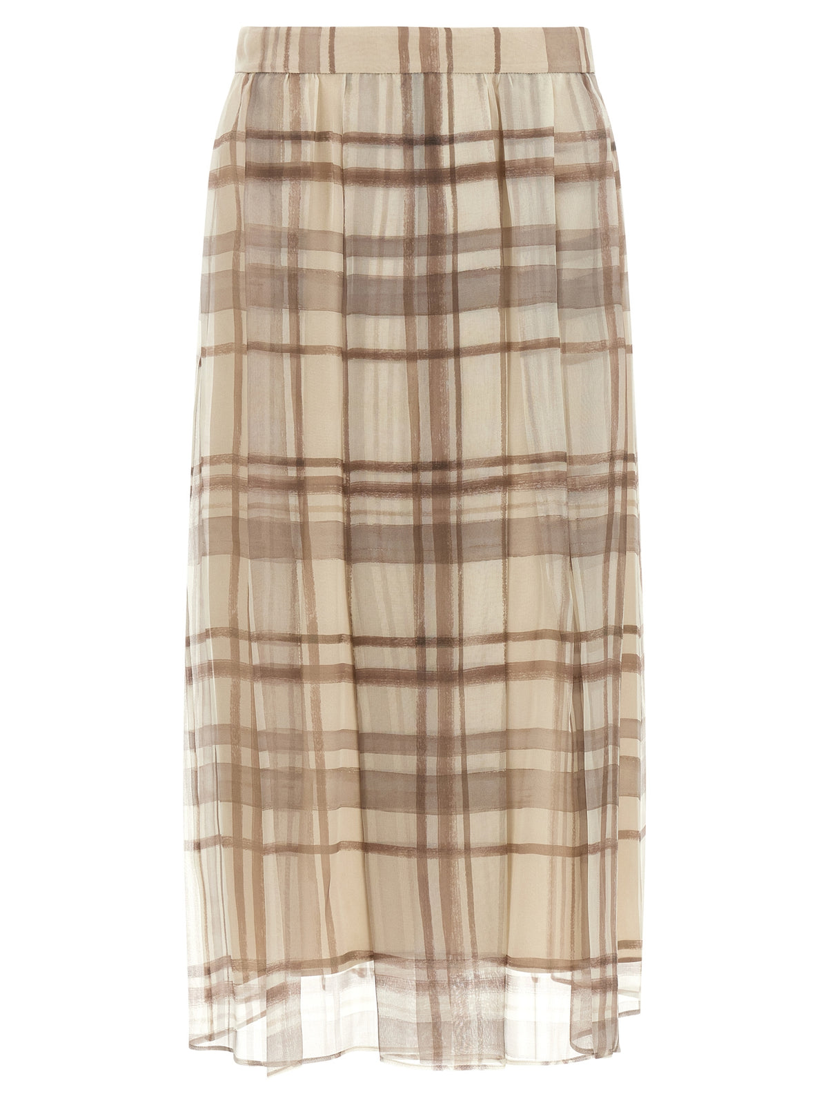Beige Silk Midi Skirt