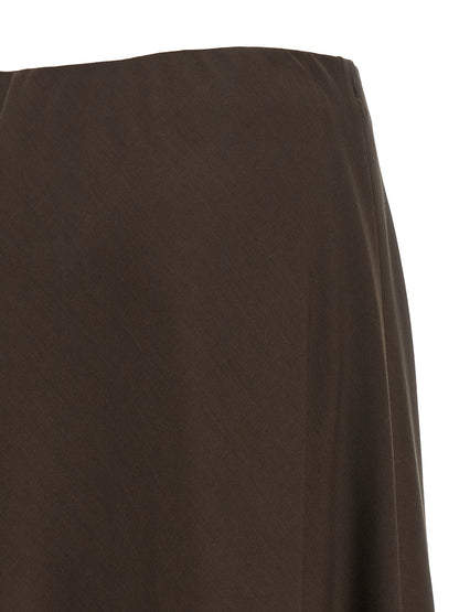 Brown Virgin Wool Midi Skirt