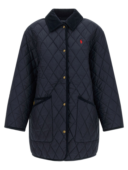 Blue Polyester Full-Length Jacket