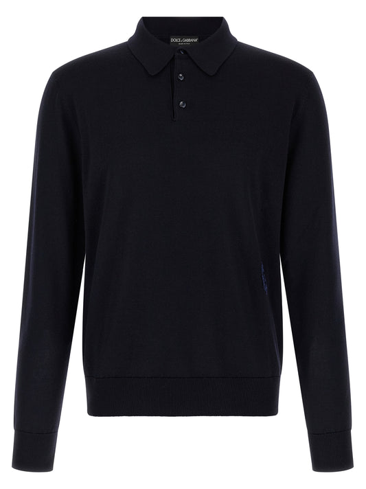 Blue Virgin Wool Polo Shirt