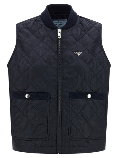 Blue Recycled Polyamide Sleeveless Jacket