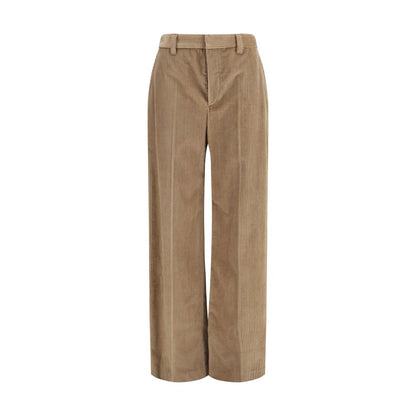 Brown Cotton Casual Pants
