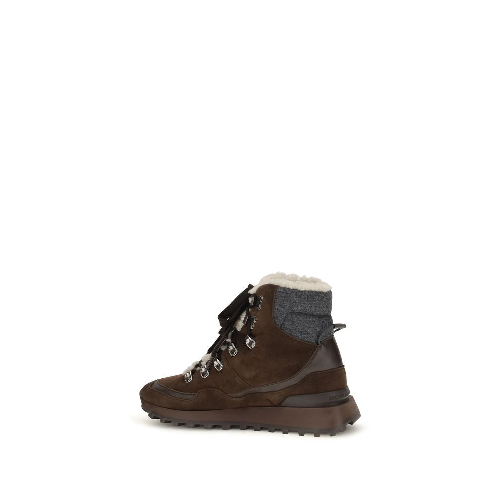 Brown Suede Leather Lace-Up Boots