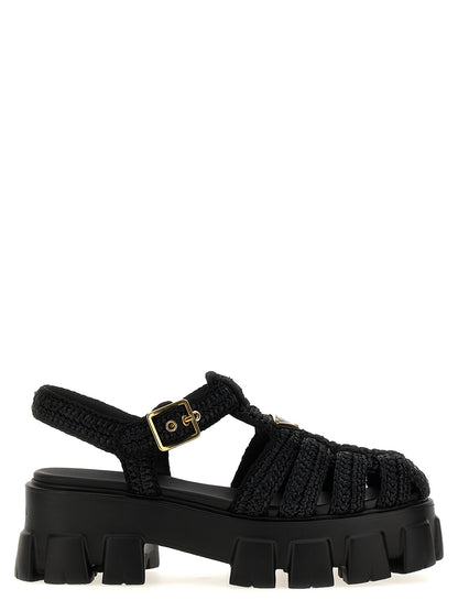Black Viscose Platform Sandals