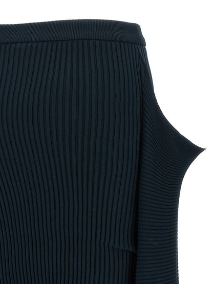 Blue Polyester Midi Skirt