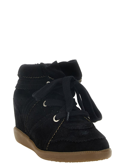 Black Cowhide Wedge Sandals