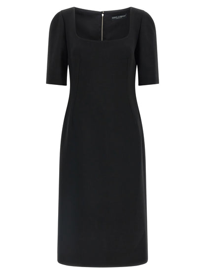 Black Virgin Wool Midi Dress