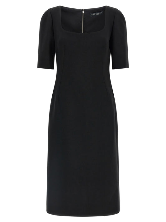 Black Virgin Wool Midi Dress