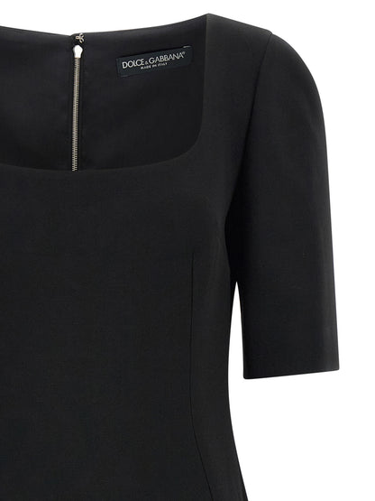 Black Virgin Wool Midi Dress