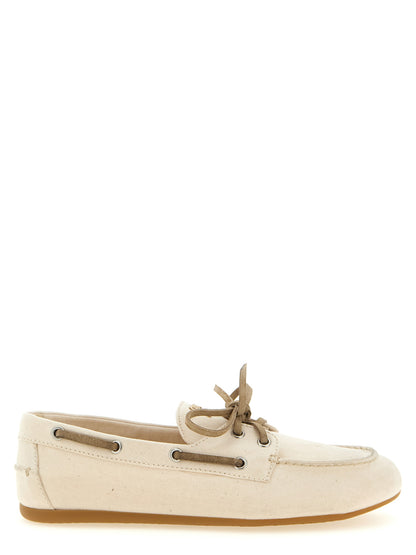 Beige Cotton Slip-On Loafers