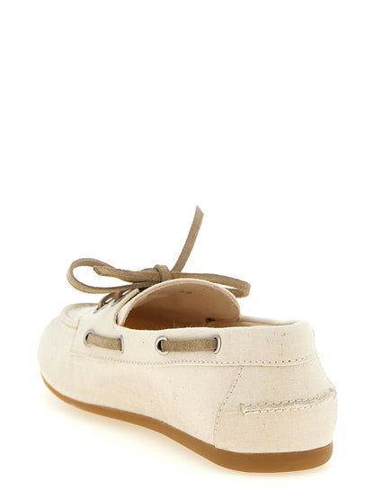 Beige Cotton Slip-On Loafers