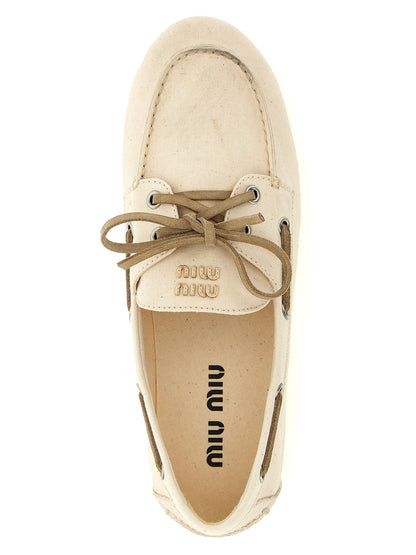 Beige Cotton Slip-On Loafers