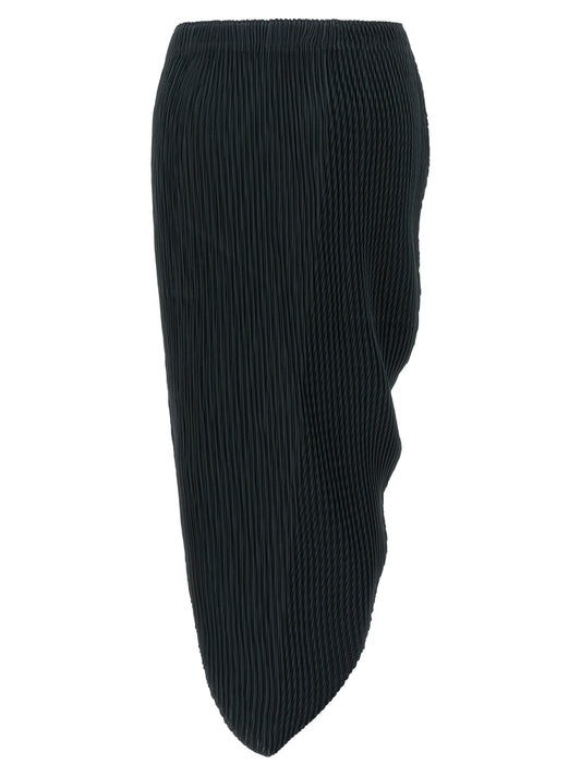 Blue Polyester Midi Skirt