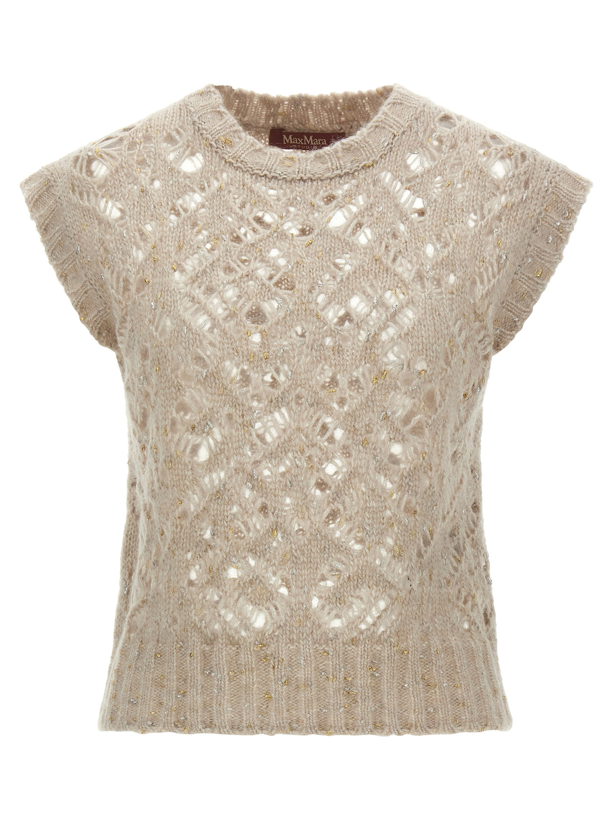 Beige Alpaca Leather Sleeveless Jacket