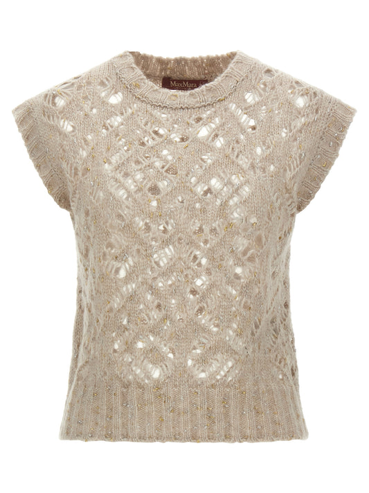 Beige Alpaca Leather Sleeveless Jacket
