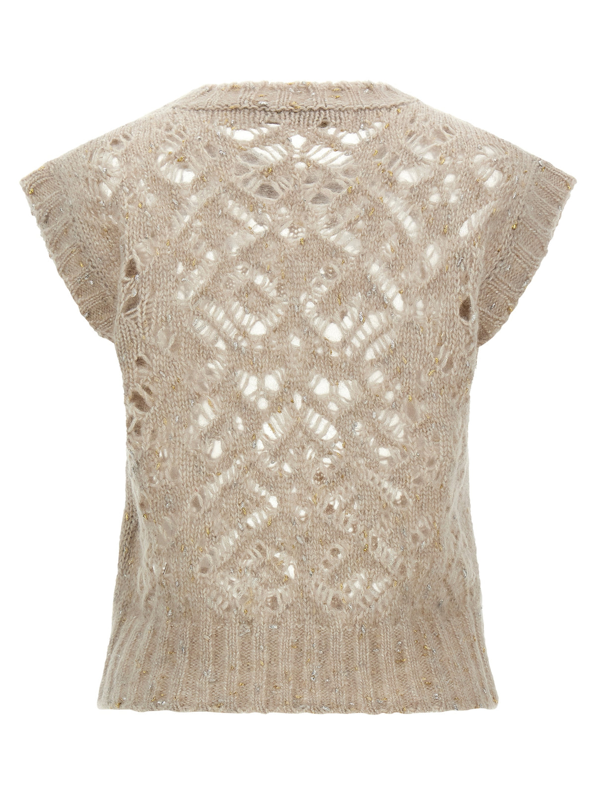 Beige Alpaca Leather Sleeveless Jacket