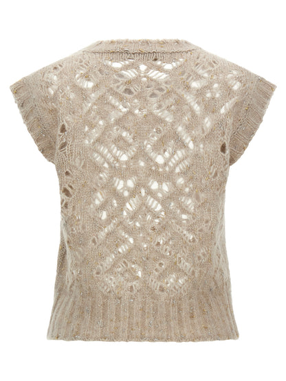 Beige Alpaca Leather Sleeveless Jacket