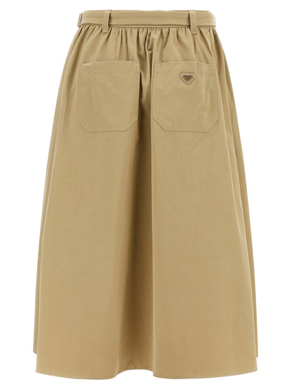 Beige Cotton Midi Skirt