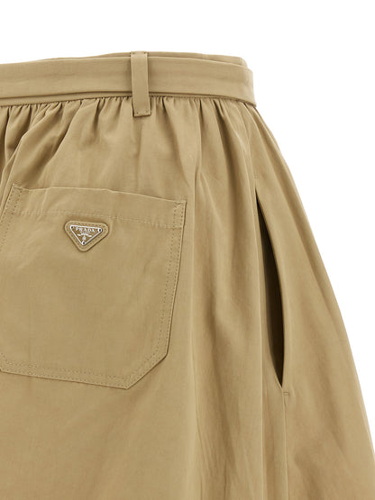 Beige Cotton Midi Skirt