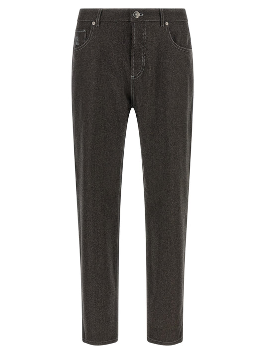 Gray Virgin Wool Casual Pants