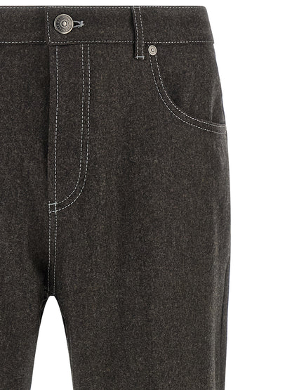 Gray Virgin Wool Casual Pants