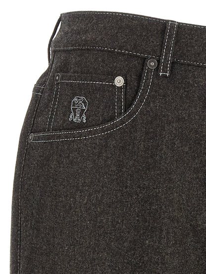 Gray Virgin Wool Casual Pants