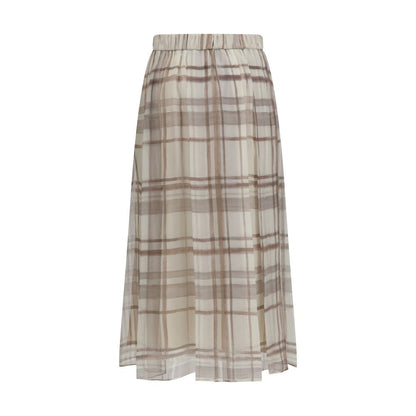 Beige Silk Midi Skirt