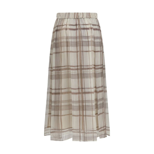 Beige Silk Midi Skirt
