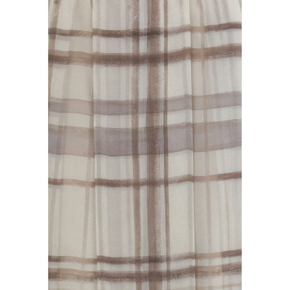Beige Silk Midi Skirt