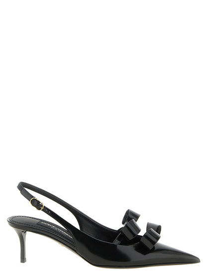 Black Calfskin Mid Heel Pumps