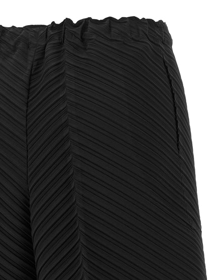 Black Polyester Casual Pants