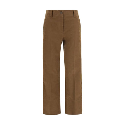 Brown Cotton Casual Pants