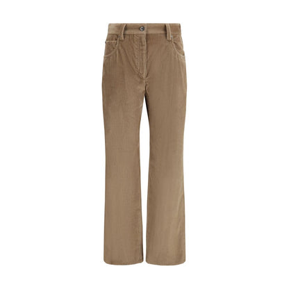 Brown Cotton Casual Pants