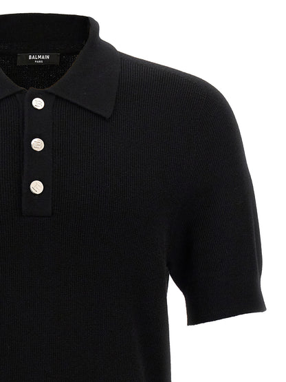 Black Merino Wool Polo Shirt